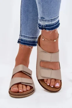 Skórzane Klapki Damskie Inblu AA0005GU Beżowe