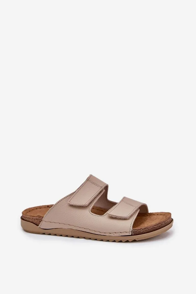 Skórzane Klapki Damskie Inblu AA0005GU Beżowe