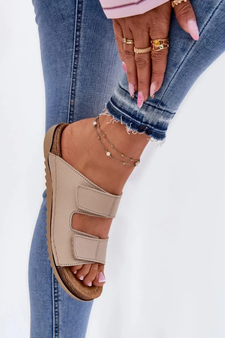 Skórzane Klapki Damskie Inblu AA0005GU Beżowe