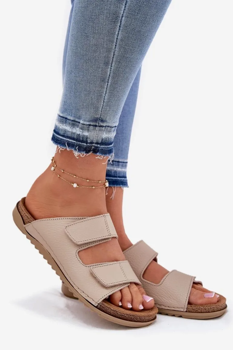 Skórzane Klapki Damskie Inblu AA0005GU Beżowe