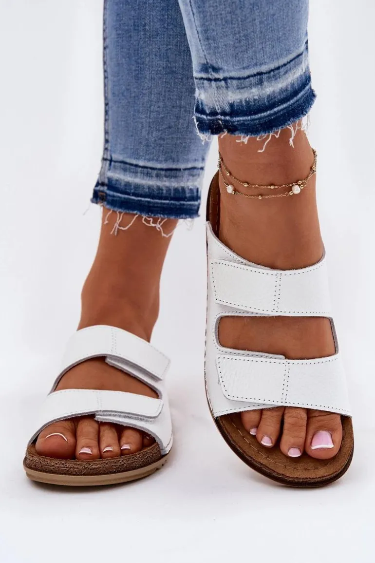 Skórzane Klapki Damskie Inblu AA0005GU Białe