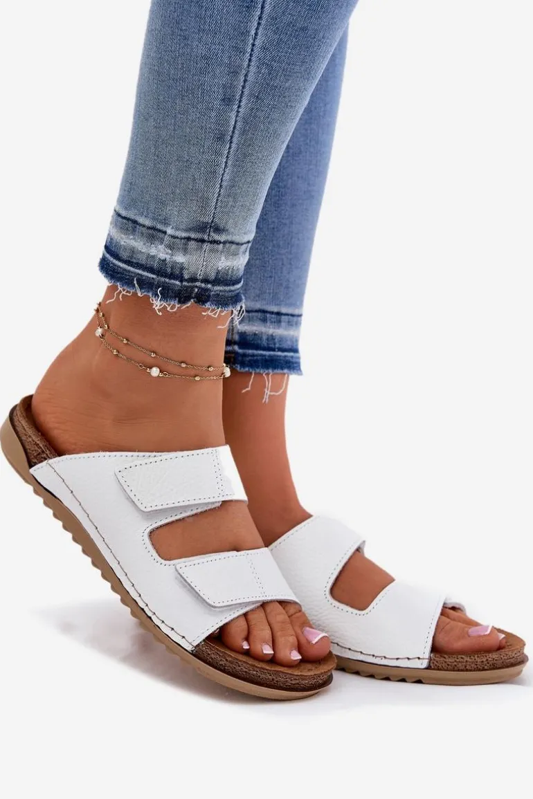 Skórzane Klapki Damskie Inblu AA0005GU Białe