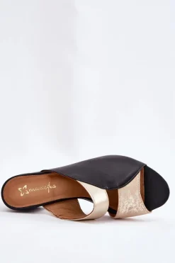 Skórzane Klapki Damskie Na Słupku Maciejka 06943-25 Czarno-Złote