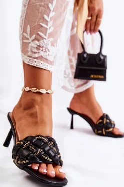 Skórzane Klapki Damskie Plecione Czarne Sulea