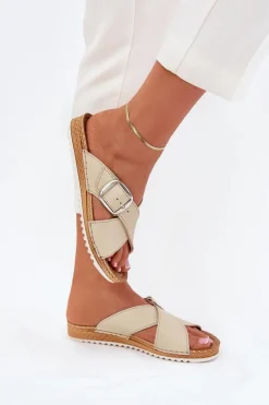 Skórzane Klapki Damskie Z Klamrą Inblu VO0004GU Beżowe