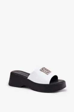 Skórzane Klapki Damskie Z Ozdobą Vinceza 79526 Białe