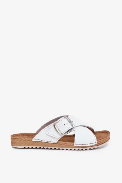 Skórzane Klapki Damskie Z Klamrą Inblu VO0004GU Białe