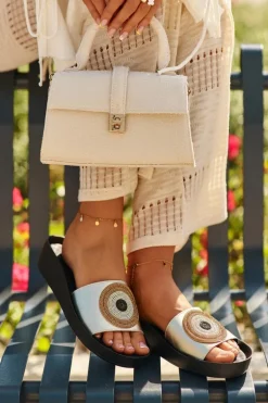 Skórzane Klapki Damskie Z Ozdobą S.Barski KV27-019 Złote