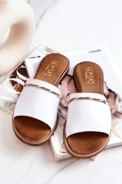 Skórzane Klapki Lewski Shoes 3047 Białe