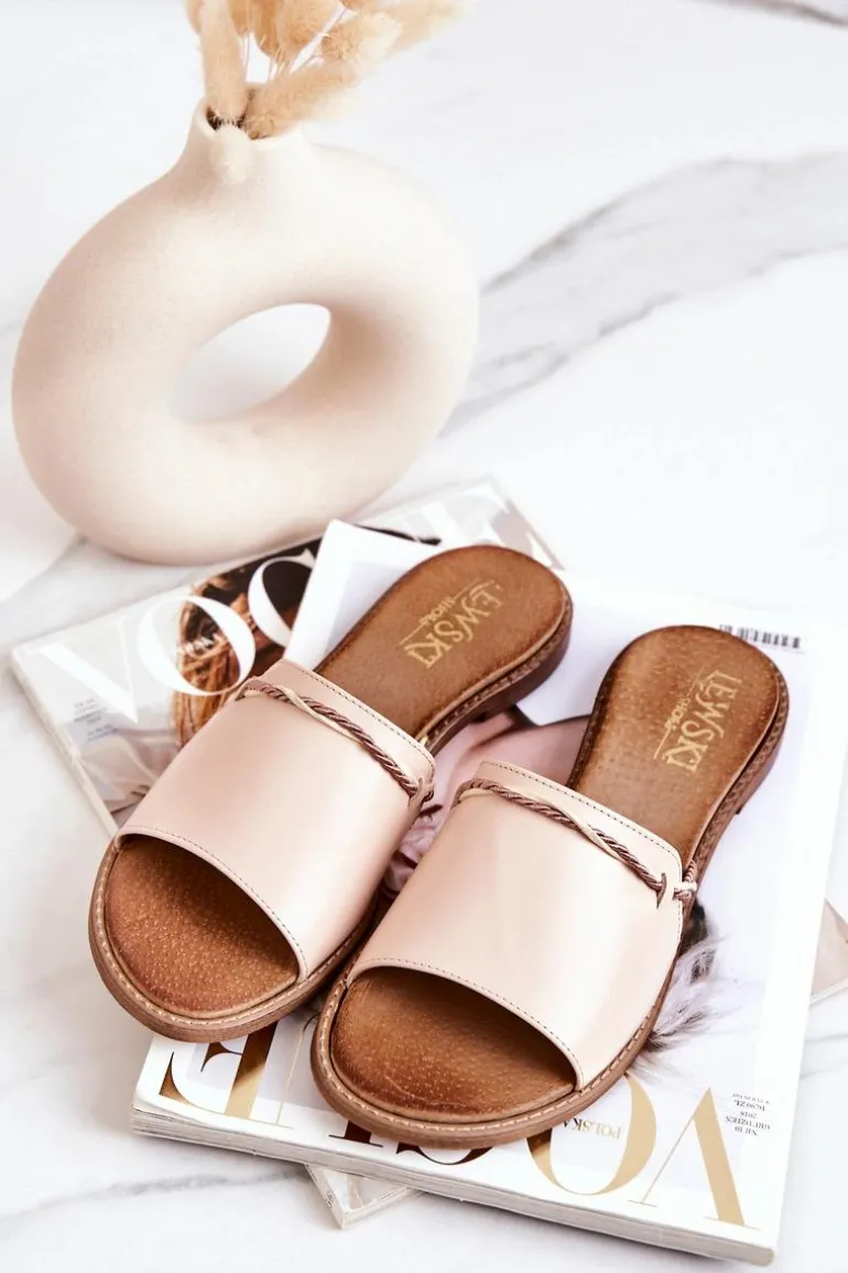Skórzane Klapki Lewski Shoes 3047 Beżowe
