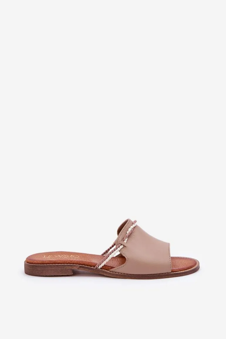 Skórzane Klapki Lewski Shoes 3047 Ciemnobeżowe