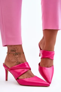 Skórzane Klapki Na Szpilce Fuksja Aveline