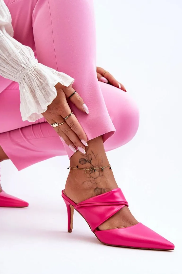 Skórzane Klapki Na Szpilce Fuksja Aveline