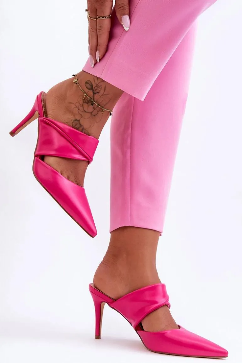 Skórzane Klapki Na Szpilce Fuksja Aveline