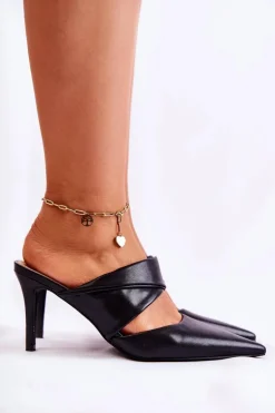 Skórzane Klapki Na Szpilce Czarne Aveline