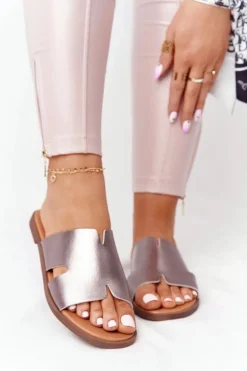 Skórzane Klapki Sergio Leone SK 063 Srebrne