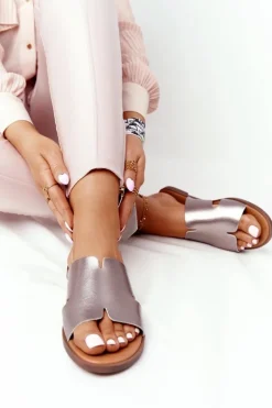 Skórzane Klapki Sergio Leone SK 063 Srebrne