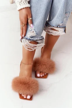 Skórzane Klapki Z Futerkiem Camel Love You So