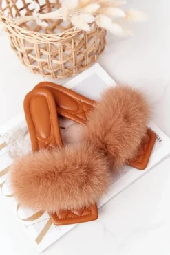 Skórzane Klapki Z Futerkiem Camel Love You So