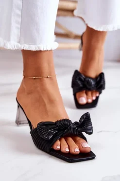 Skórzane Klapki Z Kokardą Czarne Rosalee