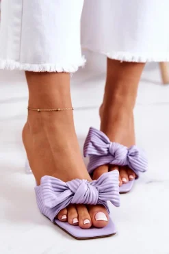 Skórzane Klapki Z Kokardą Fioletowe Rosalee