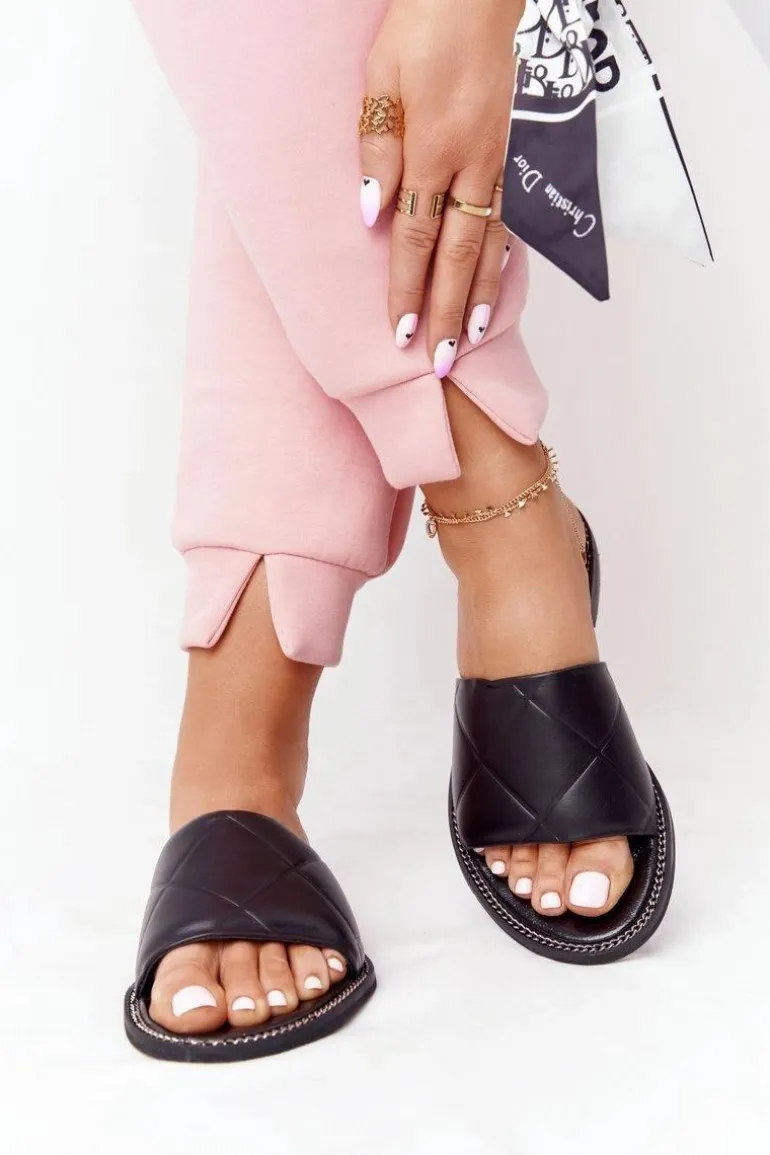 Skórzane Klapki Z Pikowaniem Nicole 2650 Czarne