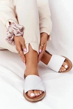 Skórzane Klapki Z Pikowaniem Nicole 2650 Białe