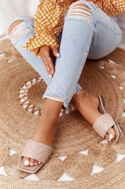 Skórzane Klapki Z Pikowaniem S.Barski 331-42 Cappuccino