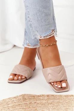 Skórzane Klapki Z Pikowaniem S.Barski 331-42 Cappuccino