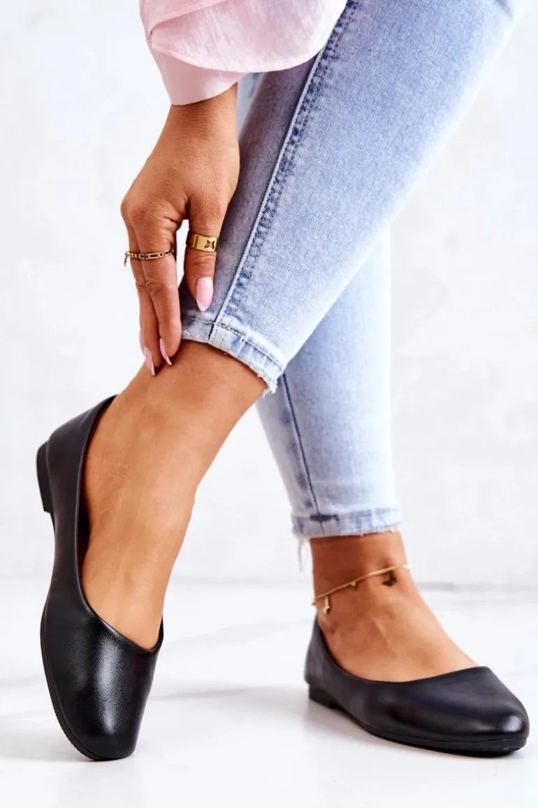 Skórzane Klasyczne Baleriny Czarne Stacee