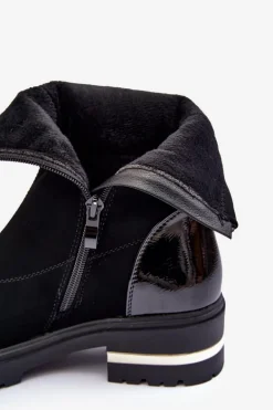 Skórzane Klasyczne Botki Na Płaskim Obcasie Czarne Shendete