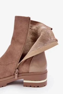 Skórzane Klasyczne Botki Na Płaskim Obcasie Beżowe Shendete