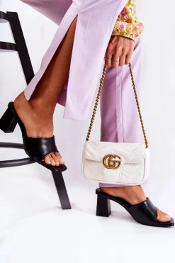 Skórzane Klasyczne Klapki Na Obcasie Czarne Talena