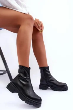Skórzane Klasyczne Ocieplane Botki Czarne Vergilia
