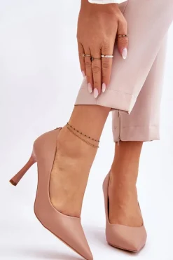 Skórzane Klasyczne Szpilki Beżowe Kelsey