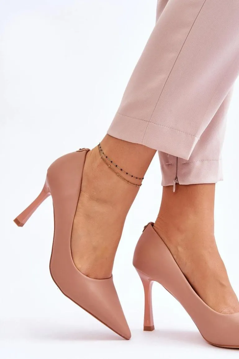 Skórzane Klasyczne Szpilki Beżowe Kelsey