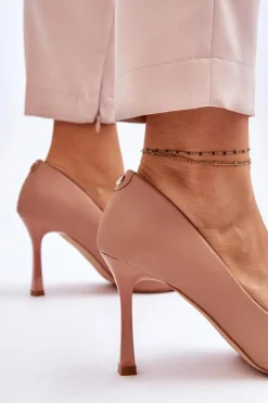 Skórzane Klasyczne Szpilki Beżowe Kelsey