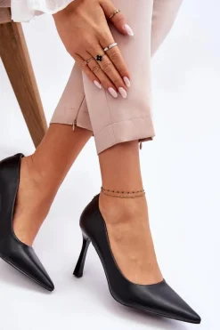 Skórzane Klasyczne Szpilki Czarne Kelsey