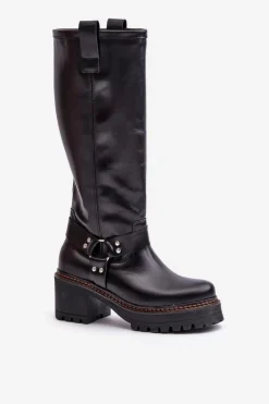 Skórzane Kozaki Damskie Przed Kolano Lewski 3432 Czarne