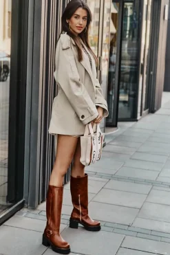 Skórzane Kozaki Damskie Przed Kolano Lewski 3432 Camel