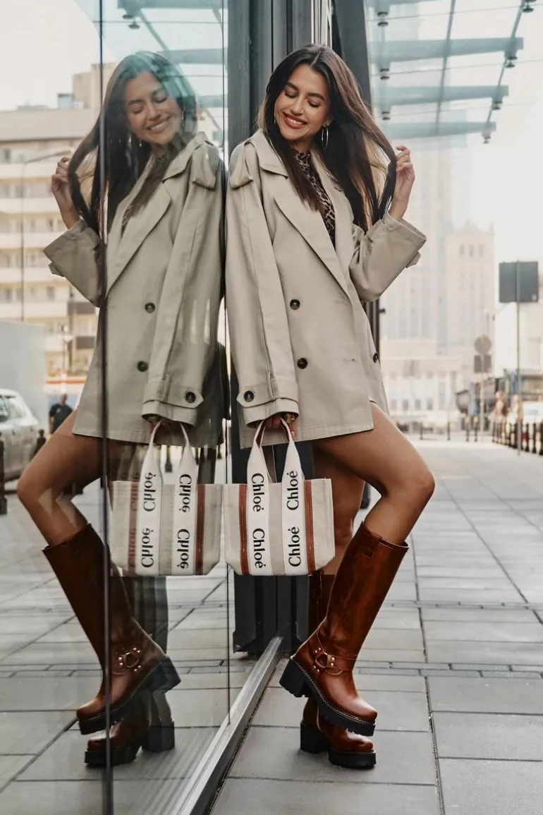 Skórzane Kozaki Damskie Przed Kolano Lewski 3432 Camel