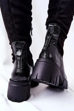 Skórzane Kozaki Maciejka Krokodyl Czarne 05260-01