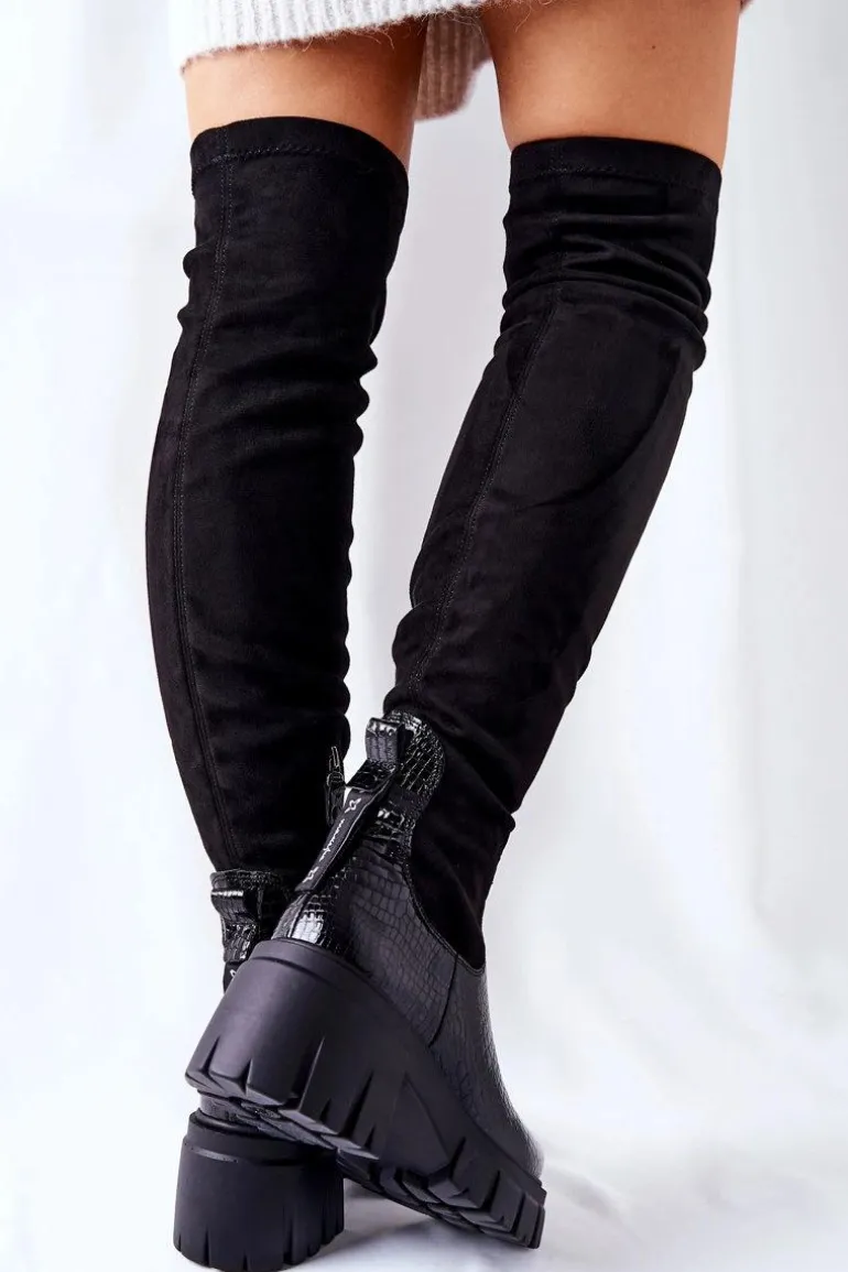 Skórzane Kozaki Maciejka Krokodyl Czarne 05260-01