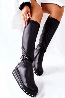 Skórzane Kozaki Maciejka Na Platformie Czarne 05293-01