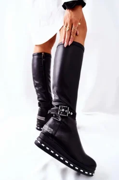 Skórzane Kozaki Maciejka Na Platformie Czarne 05293-01