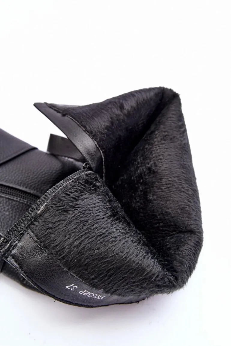 Skórzane Kozaki Muszkieterki Na Koturnie Czarne Ambre