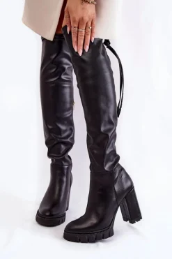 Skórzane Kozaki Na Platformie Lewski Shoes 3245 Czarne