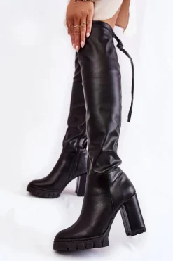 Skórzane Kozaki Na Platformie Lewski Shoes 3245 Czarne