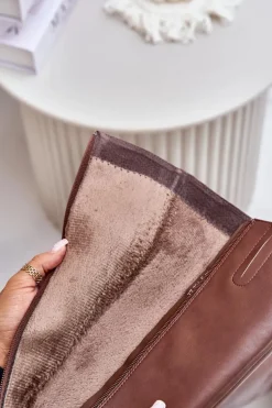 Skórzane Kozaki Na Słupku Przed Kolano Ocieplane Sergio Leone KZ231-S Brązowe