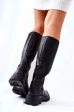 Skórzane Kozaki Na Suwak Czarne Ampine